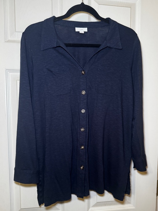 J. Jill Tops - J. Jill Women’s Petite Medium Heathered Navy Button Down Top